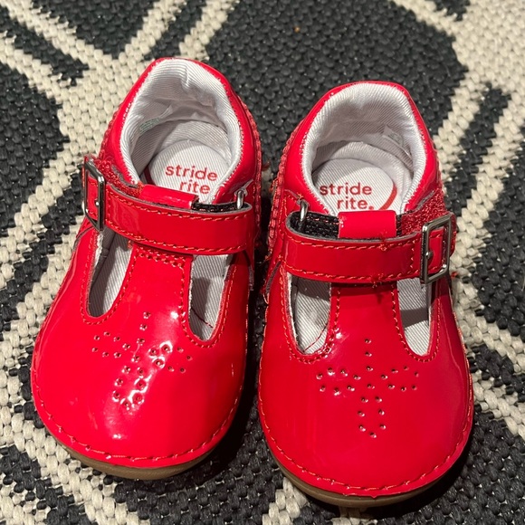 NWOT Stride Rite Soft Motion Baby Amalie Red Leather Mary Jane Shoes Walker - Picture 1 of 6